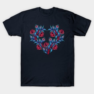 Roses - Dark Blue / Red T-Shirt